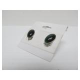 Very Nice Larger Green Onyx & Sterling Silver Pendant w/Earrings