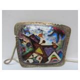 Fantastic Large Sterling Silver & Cloisonné Enamel Pendant Necklace by C.R. Dunetz