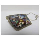 Fantastic Large Sterling Silver & Cloisonné Enamel Pendant Necklace by C.R. Dunetz