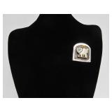 Signed Sterling Silver & Carved Bone Brooch