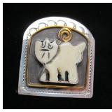 Signed Sterling Silver & Carved Bone Brooch