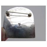 Signed Sterling Silver & Carved Bone Brooch