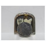 Signed Sterling Silver & Carved Bone Brooch