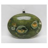 Lovely Signed Sterling Silver & Rainforest Rhyolite Oval Pendant - Signed Murphy
