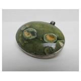 Lovely Signed Sterling Silver & Rainforest Rhyolite Oval Pendant - Signed Murphy