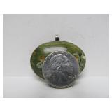 Lovely Signed Sterling Silver & Rainforest Rhyolite Oval Pendant - Signed Murphy