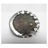 Excellent Sterling Silver Round Brutalist Brooch w/Pearl