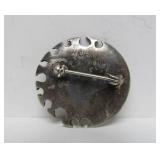 Excellent Sterling Silver Round Brutalist Brooch w/Pearl