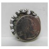 Excellent Sterling Silver Round Brutalist Brooch w/Pearl
