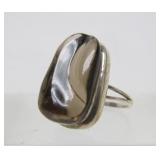 Wonderful Signed Vintage BURLE MARX Carved Smoky Quartz "Forma Livre" Sterling Silver Ring - Size 6