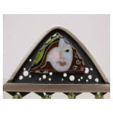 Lovely signed Sterling Silver Triangular Brooch w/Enamelwork Face by Susan Crow Metz