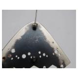 Lovely signed Sterling Silver Triangular Brooch w/Enamelwork Face by Susan Crow Metz