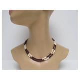 Very Nice Genuine Freshwater Pearl & Cranberry Colored Gemstone Double-Strand Necklace