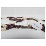 Very Nice Genuine Freshwater Pearl & Cranberry Colored Gemstone Double-Strand Necklace