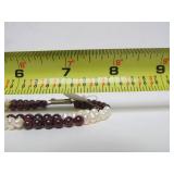 Very Nice Genuine Freshwater Pearl & Cranberry Colored Gemstone Double-Strand Necklace