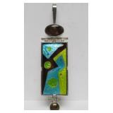 Large & Exceptional Sterling Silver, Cloisonné Enamel & Gemstone Pendant by William Bailey