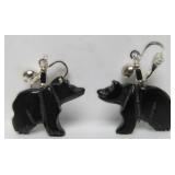 Pair of Carved Jet stone & Sterling Silver Native American Bear Fetish Earrings
