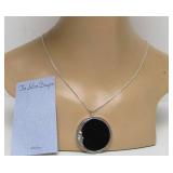 Sterling Silver & Black Onyx or Glass Moon Pendant