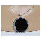 Sterling Silver & Black Onyx or Glass Moon Pendant