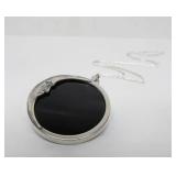 Sterling Silver & Black Onyx or Glass Moon Pendant