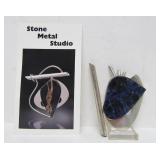 Great Looking Sculptural Modernist Sterling Silver & Sodalite Brooch