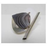 Great Looking Sculptural Modernist Sterling Silver & Botswana Agate Brooch