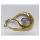 Beautiful Hand Hammered Gilt Sterling Modernist Pendant w/Opal