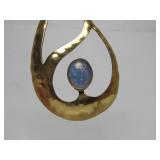 Beautiful Hand Hammered Gilt Sterling Modernist Pendant w/Opal
