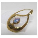 Beautiful Hand Hammered Gilt Sterling Modernist Pendant w/Opal