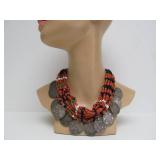 Wonderful Large Antique Moroccan Coral & Genuine Silver Coin Necklace