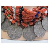 Wonderful Large Antique Moroccan Coral & Genuine Silver Coin Necklace