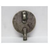 Ornate Old Vintage Genuine Silver & Turquoise Large Round Pendant
