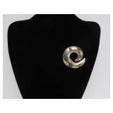 Vintage TAXCO Sterling Silver Round Swirl Brooch w/Brass Studs