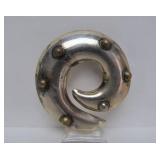 Vintage TAXCO Sterling Silver Round Swirl Brooch w/Brass Studs