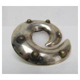Vintage TAXCO Sterling Silver Round Swirl Brooch w/Brass Studs