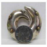Vintage TAXCO Sterling Silver Round Swirl Brooch w/Brass Studs