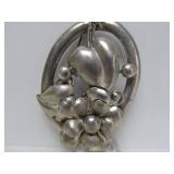 Large Vintage Sterling Silver Brooch w/Leaf Design