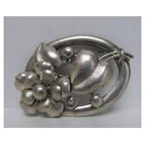 Large Vintage Sterling Silver Brooch w/Leaf Design
