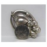 Large Vintage Sterling Silver Brooch w/Leaf Design