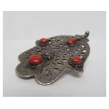 LARGE Vintage Moroccan Hand Pendant w/Inset Coral Stones