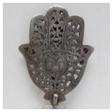 LARGE Vintage Moroccan Hand Pendant w/Inset Coral Stones