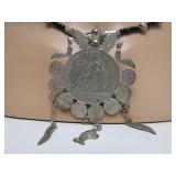 Vintage Necklace w/Large Old Antique Genuine Silver Coin & Smaller Silver Coins