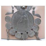 Vintage Necklace w/Large Old Antique Genuine Silver Coin & Smaller Silver Coins