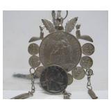 Vintage Necklace w/Large Old Antique Genuine Silver Coin & Smaller Silver Coins