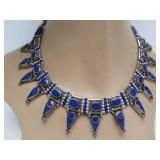 Very Nice Vintage Tibetan or Nepalese Lapis Necklace w/Ornate Metalwork