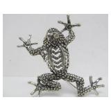 Vintage Stippled Sterling Silver Frog Brooch
