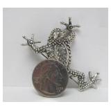 Vintage Stippled Sterling Silver Frog Brooch