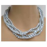 Unworn Multi-Strand Genuine Pearl Necklace w/Sterling Clasps