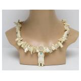LARGE Southwestern Carved Bone Fetish Necklace w/Animals & Kachina Figures