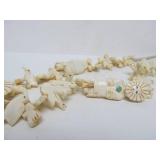 LARGE Southwestern Carved Bone Fetish Necklace w/Animals & Kachina Figures